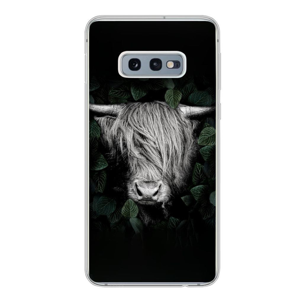 MuchoWow Handyhülle Schutzhülle Hülle für Samsung Galaxy S10e Schottischer Highlander - Blätter - Porträt Silikon Softcase Handy Hülle - H...
