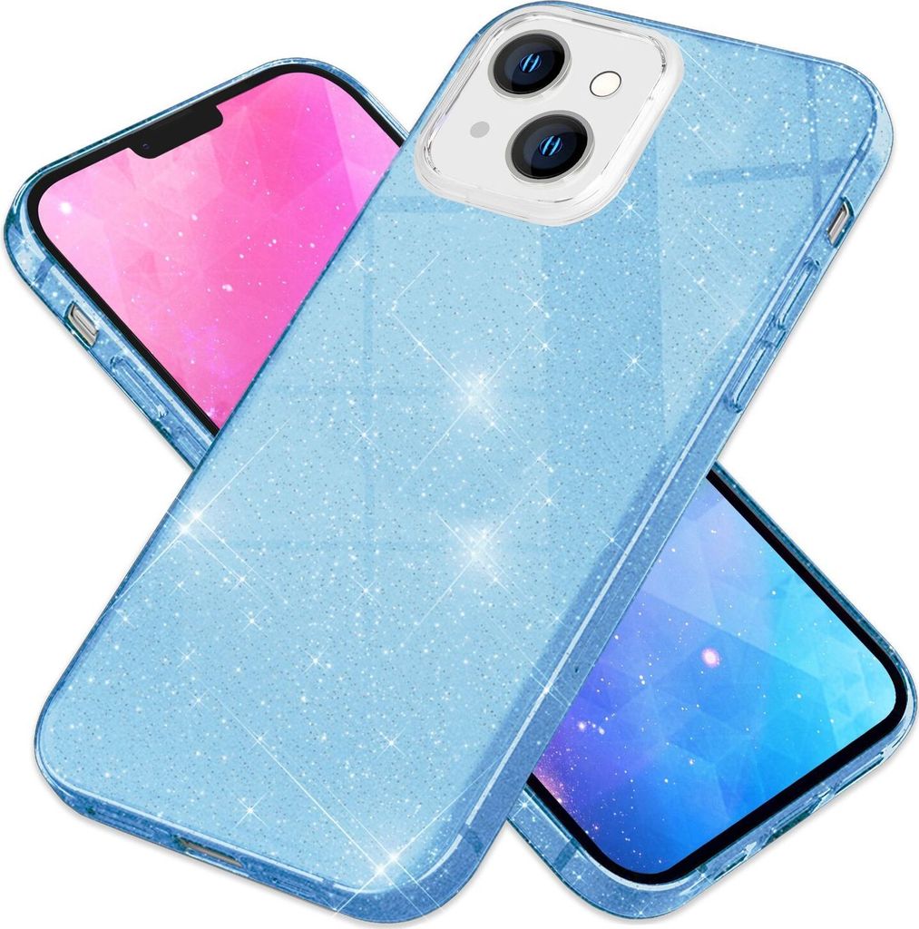 Hülle für iPhone 14 - Glitzer Cover Verstärkte Silikon Handyhülle Glitter Case Blau