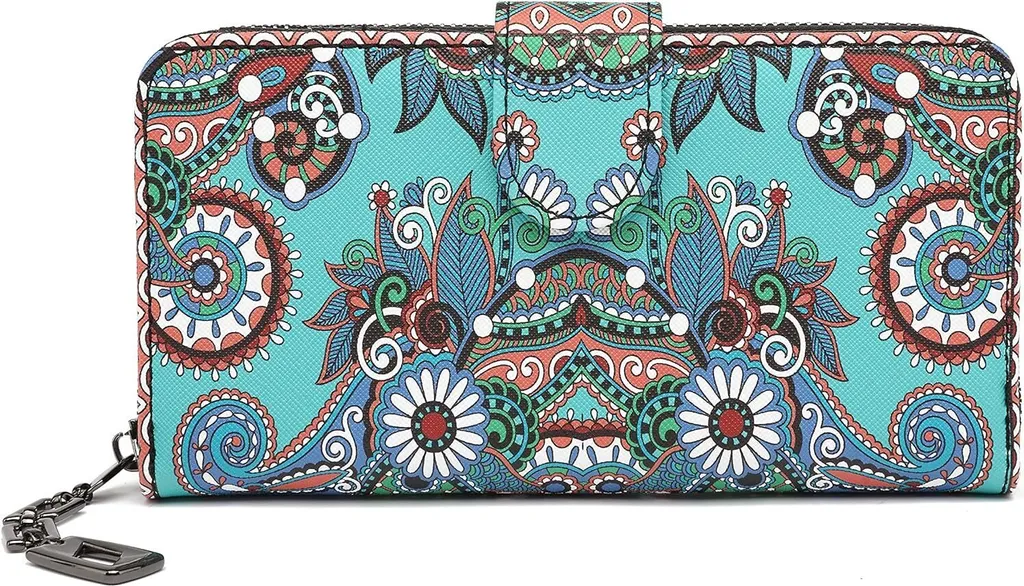 Idea Regalo Portafoglio Donna Mandala - Lungo Etnico con Fiori e Zip