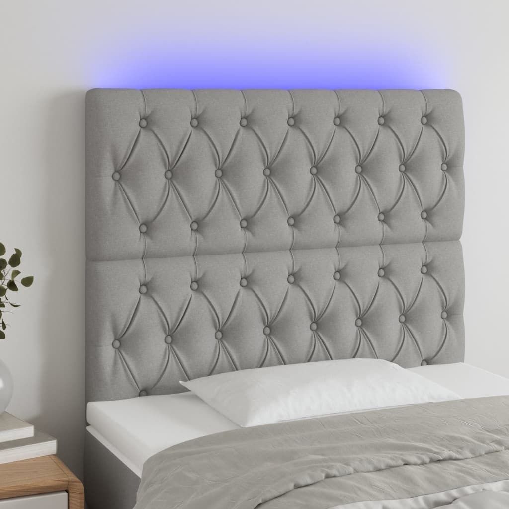 The Living Store LED Kopfteil Hellgrau 100x7x118/128 cm Stoff