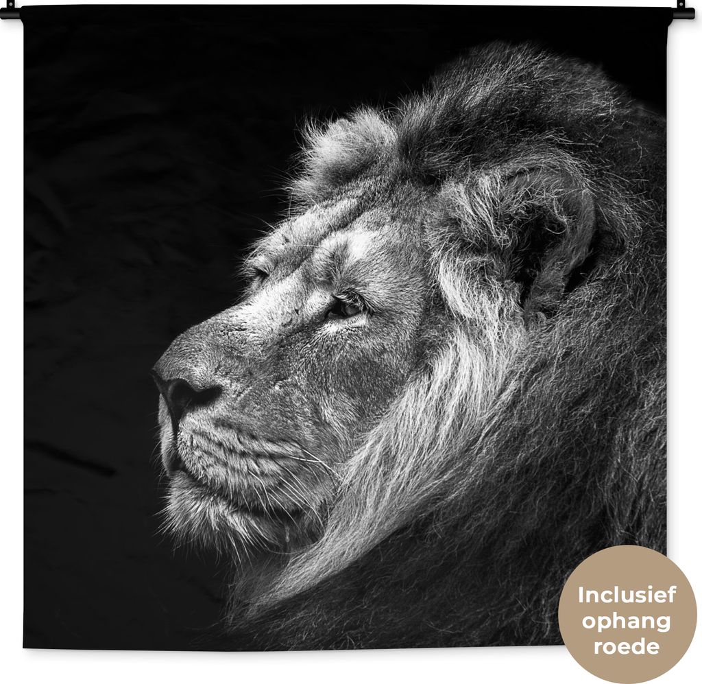 MuchoWow Wandteppich Wandbehang Löwe vor schwarzem Hintergrund in schwarz und weiß 150x150 cm Tapisserie Dekoration Wandtuch - Wohnaccessoires ...