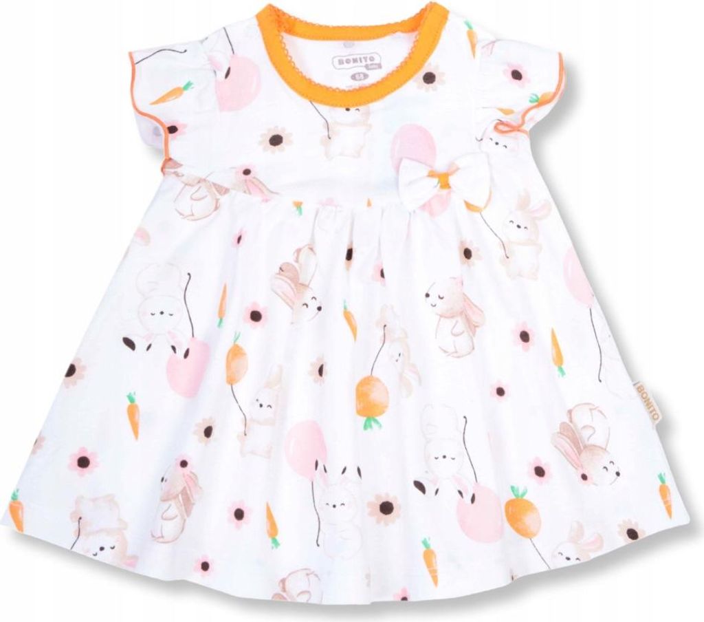 Mädchenkleid – Größe 68 – Weiß mit Hasenmotiven – 100% Baumwolle – Bequem und stilvoll für jeden Anlass