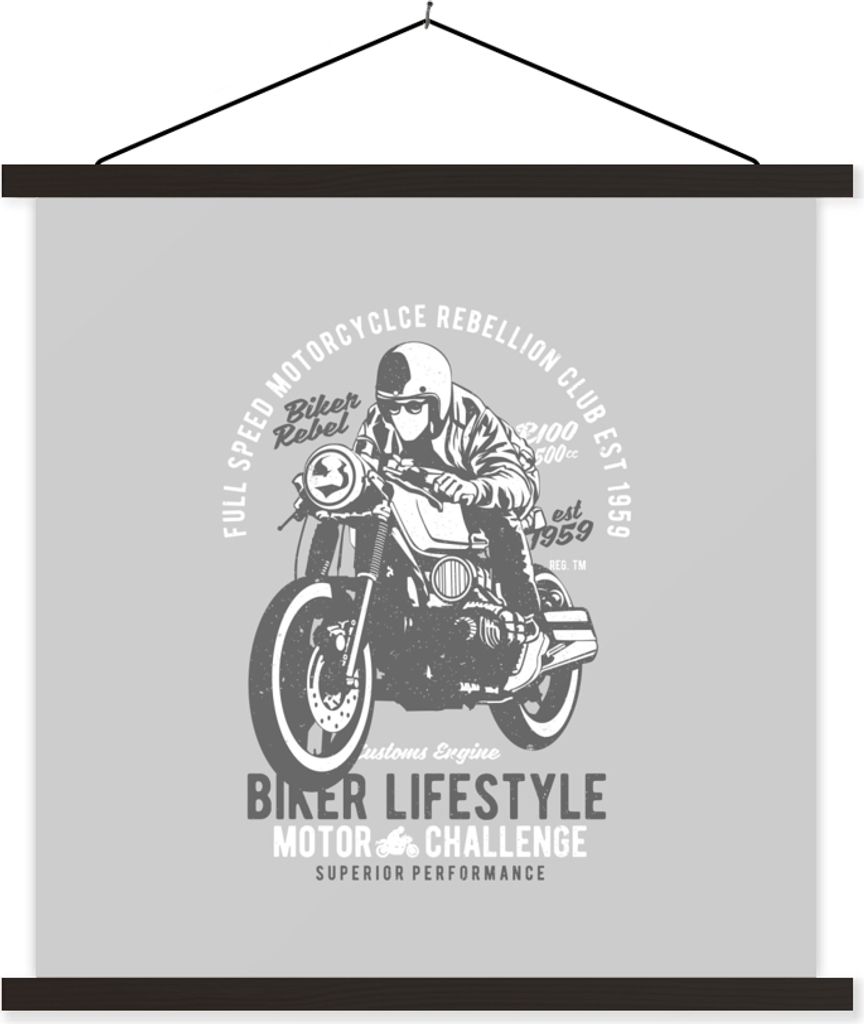 MuchoWow Textilposter Mancave - Motorrad - Oldtimer 90x90 cm mit schwarzem Rahmen - Magnetisches