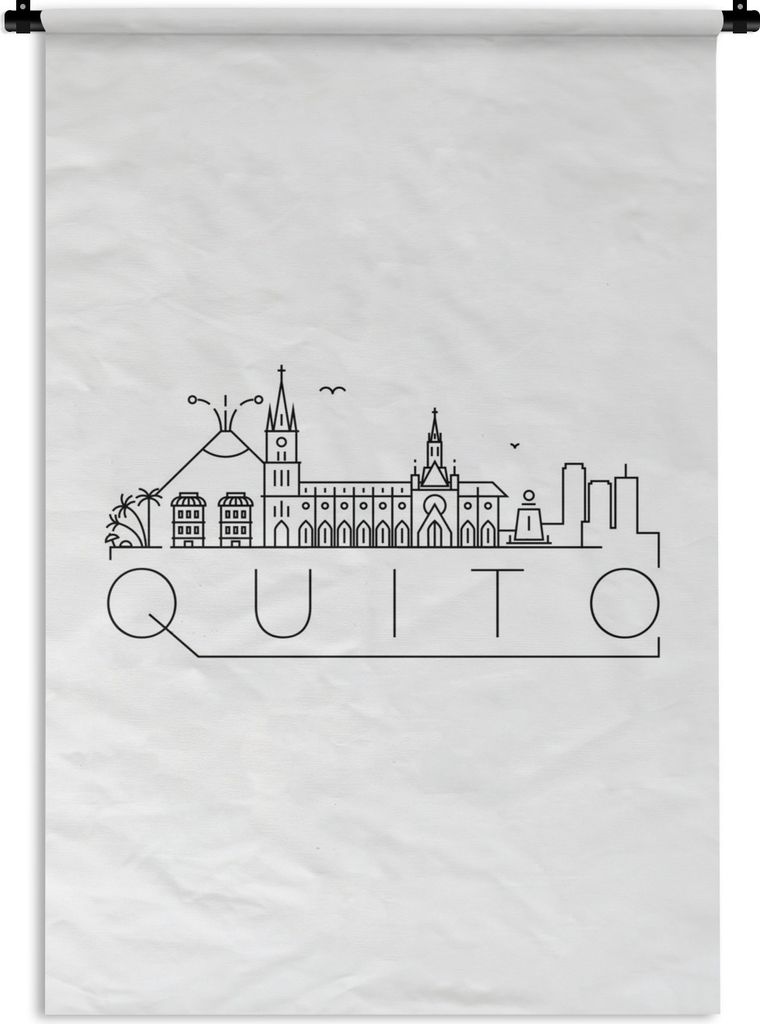 MuchoWow Wandteppich Wandbehang Stadtbild "Quito" auf weißem Hintergrund 90x135 cm Tapisserie Dekoration Wandtuch - Baumwolle - Wandskulptur