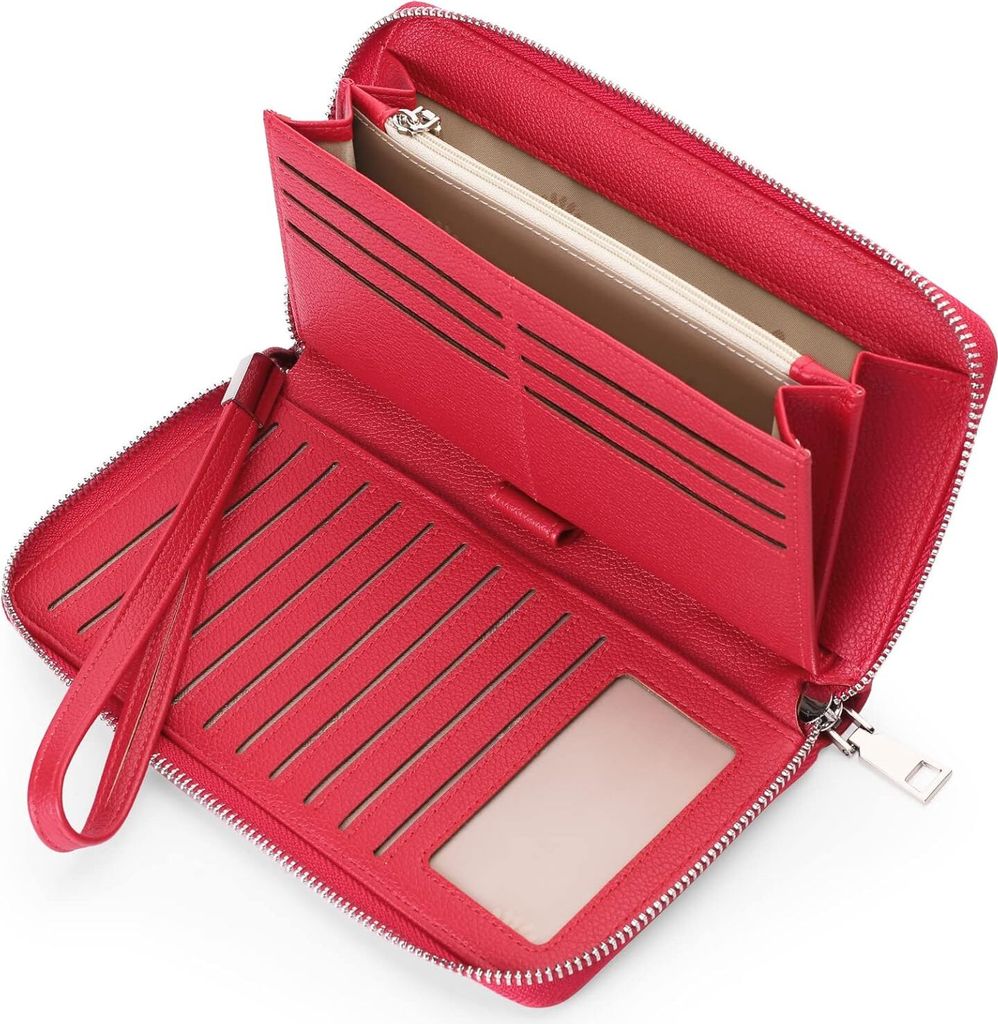 Damen Geldbörse, große Kapazität Leder Damen Geldbörsen Reißverschluss Kupplung mit RFID-Blockierung und Mehreren Portemonnaie