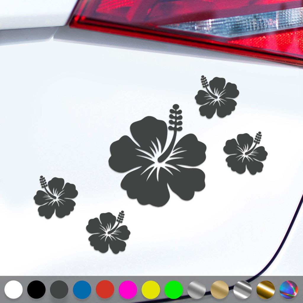 PantherPixel Hibiskus Aufkleber Aufkleberset Hibiskusblüten Sticker Auto Geschenkidee Farbe Dunkelgrau