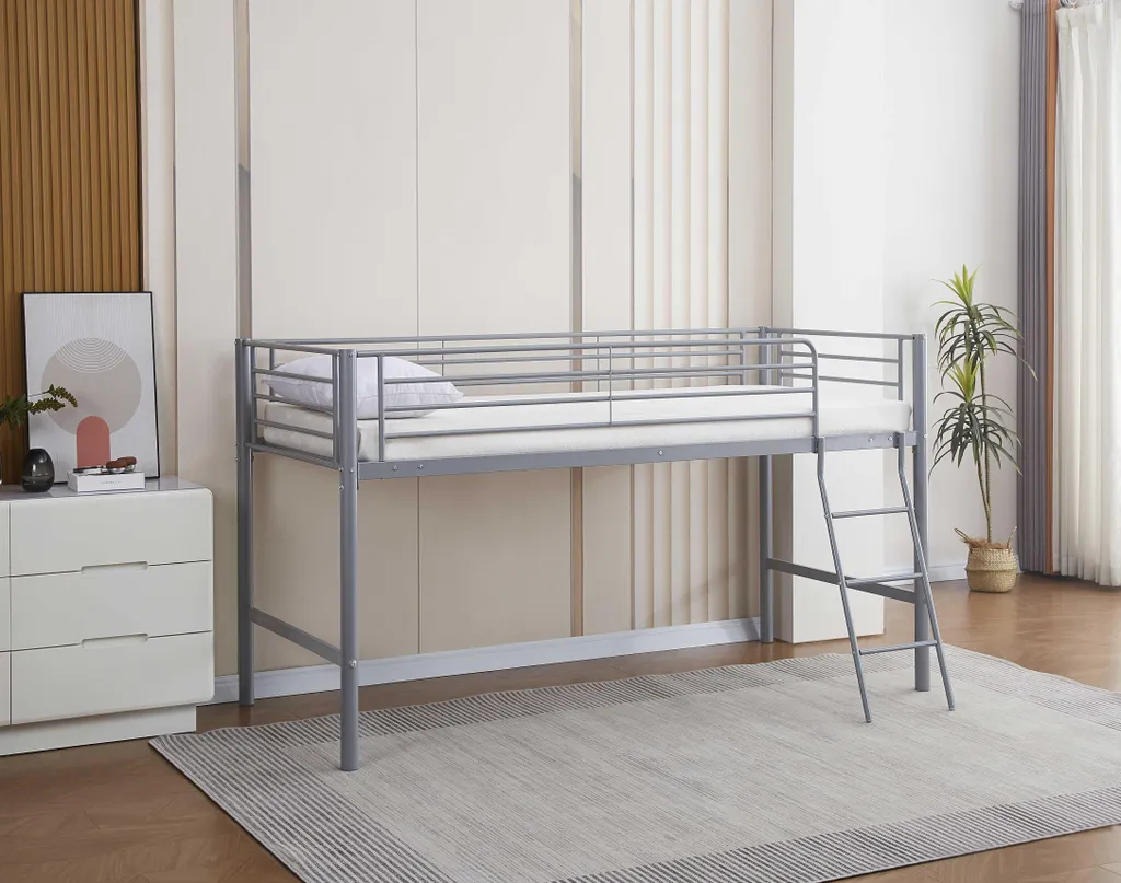 Lit mi-hauteur Julie 90x200cm en métal gris mat, robuste et durable