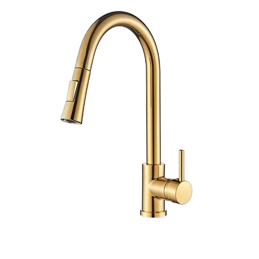 Küchenarmatur, Ausziehfunktion, 360° Drehung, Glänzendes Gold