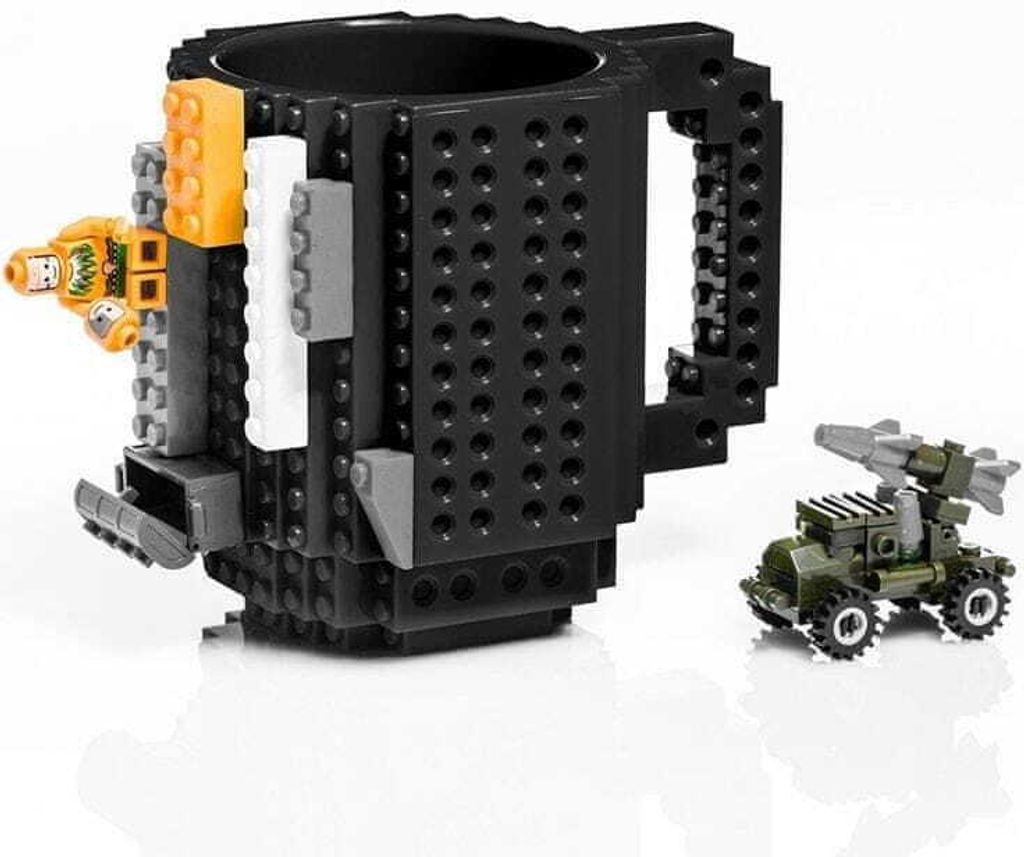 Gadget Master Block mug BLACK, Klemmbaustein-kompatibel, Kunststoff BPA-frei, 350ml