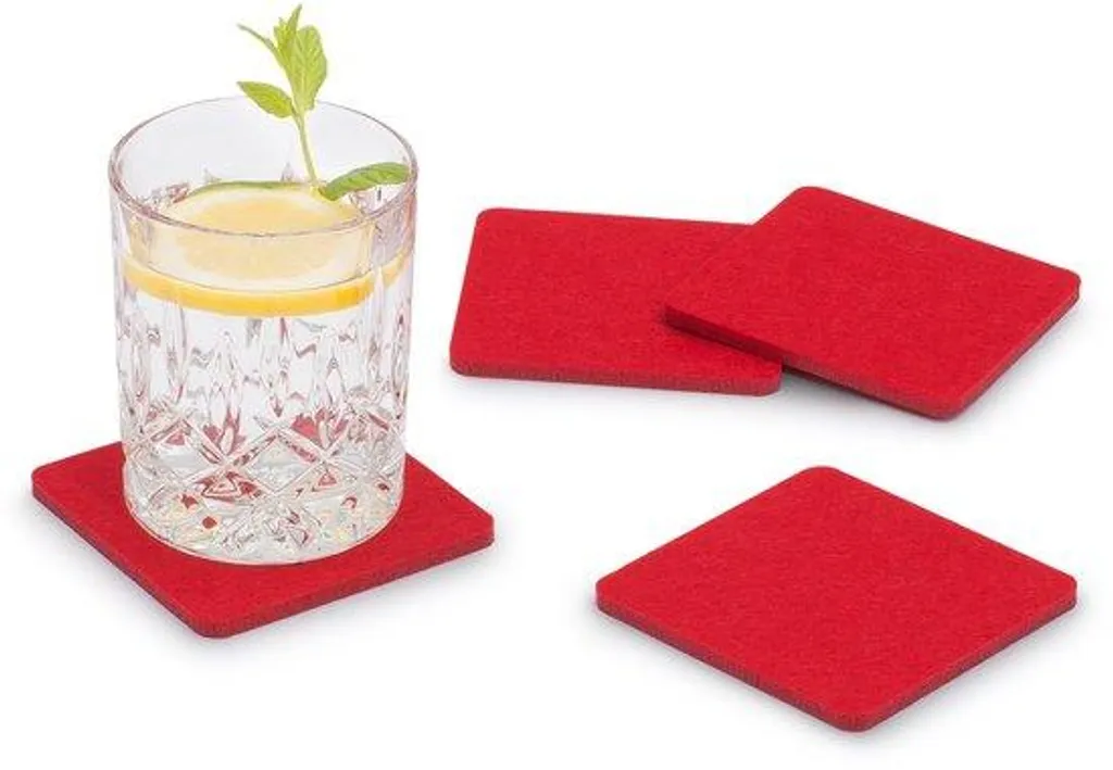 Sous-verres en Feutre Rouge Lot de 8 - Accessoires de Table Design Carré
