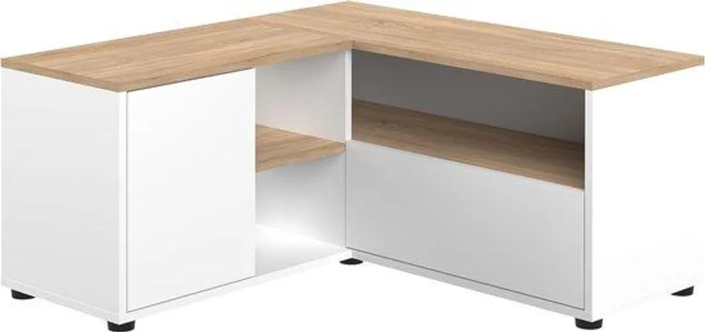 Petit meuble TV de 90cm blanc et chêne pour écran plat et salon moderne