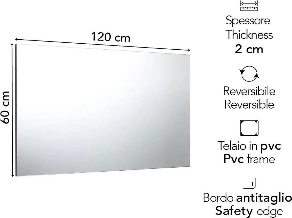 Specchio Tecnico 120x60 Rettangolare Bordo Filo Lucido Antinfortunistico - 2