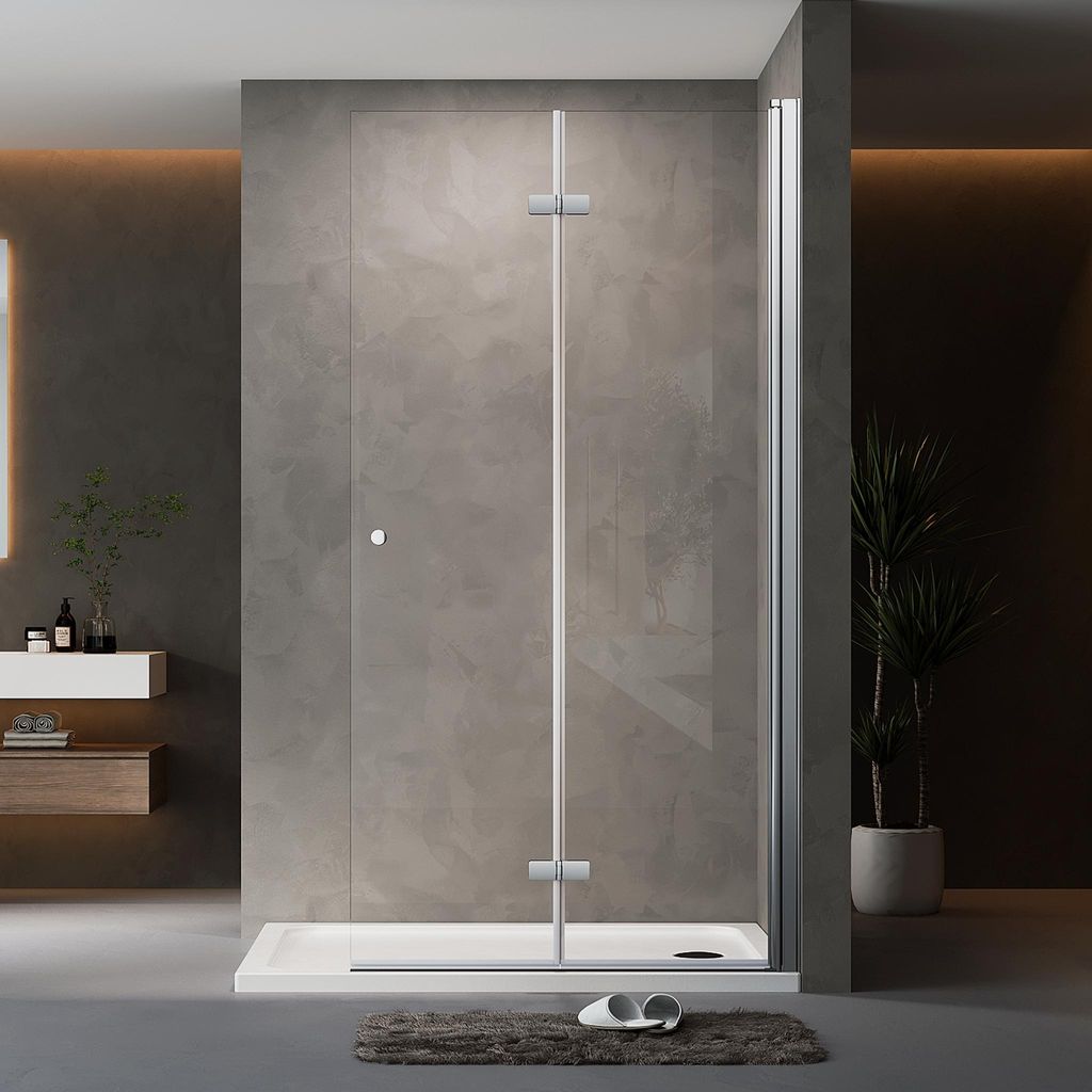 Duschabtrennung Walk in Falttür Dusche 80 x 185cm Faltbar & Drehbar Duschwand 6mm ESG Glas Duschtrennwand Silber Glaswand