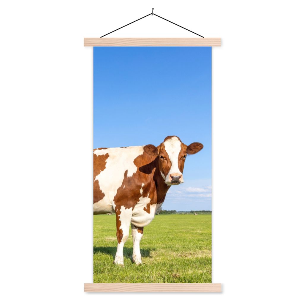 MuchoWow Textilposter Kühe - Bauernhof - Gras - Natur - Tiere 40x80 cm mit holzfarbenen Rahmen - Wohnzimmer
