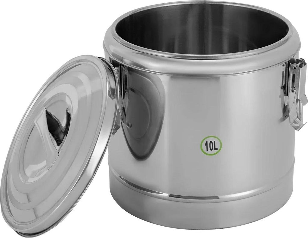 Isolierter Suppenbehälter - 10 l Edelstahl - 12 h Wärmespeicherung - Verriegelbarer Deckel - Für Haushalt und Gewerbe - Silber