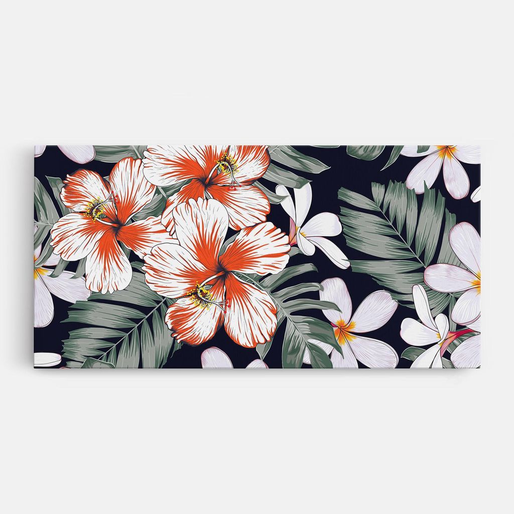 ARTHUB Leinwandbild 40x80 cm, Orange White Exotic | Wohnzimmerdekoration, Hängende Bilder, Wanddekoration, Heimdekoration, Blumen, Exotische Blumen