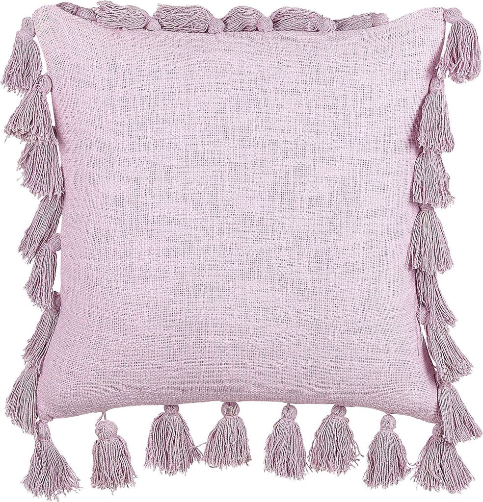 BELIANI Dekokissen Rosa Baumwolle 45 x 45 cm Bezug mit Füllung Quasten Reißverschluss Einfarbig Modern Boho Wohnzimmer Schlafzimmer Deko für Bet...