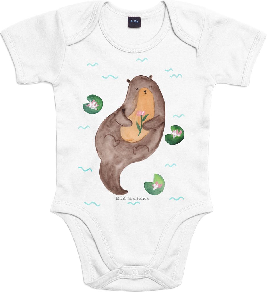 Mr. & Mrs. Panda Strampler Baby Otter Seerose 1. - 3. Monat - Heather Grey - Geschenk, Seeotter, glücklich, Fluss, Kurzarmbody, Wasser, Babybody, ...
