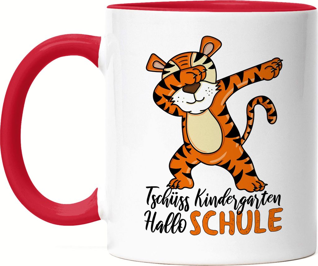 Tschüss Kindergarten Hallo Schule Tasse Rot Einschulung 1. Klasse Tiger Dab Geschenkidee