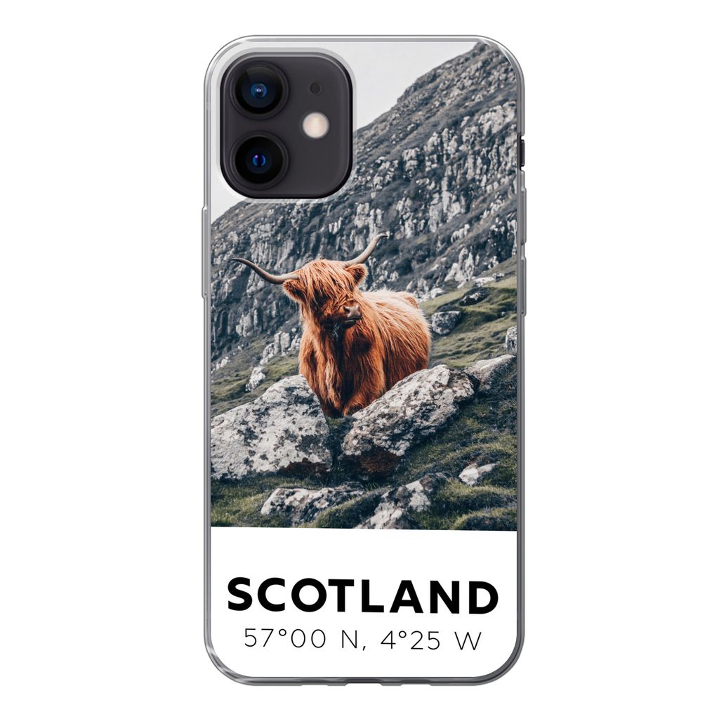 MuchoWow Handyhülle Schutzhülle Hülle für iPhone 12 Schottland - Schottische Highlander - Berge Silikon Softcase Handy Hülle - Schutzhülle