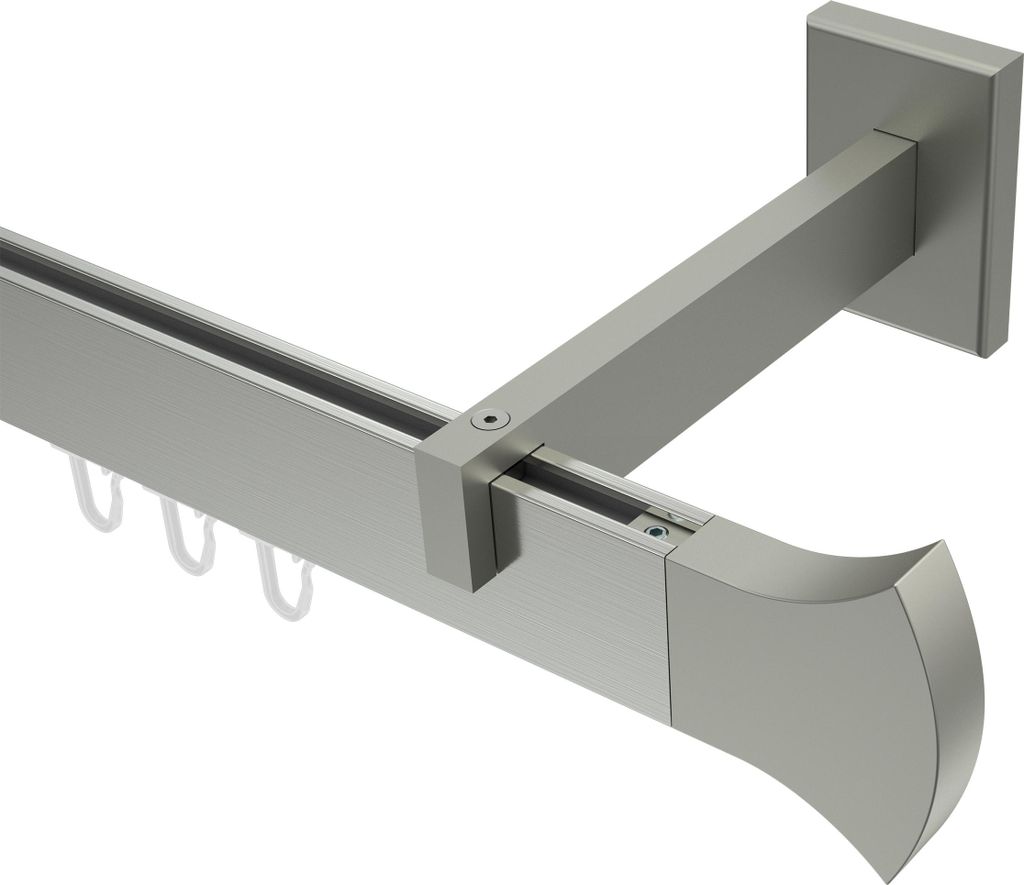 Interdeco Innenlaufstange / Gardinenstange mit Innenlauf Edelstahl-Optik, Typ Smartline Conex (Rundung), 14x35 mm 1-läufig, 440 cm