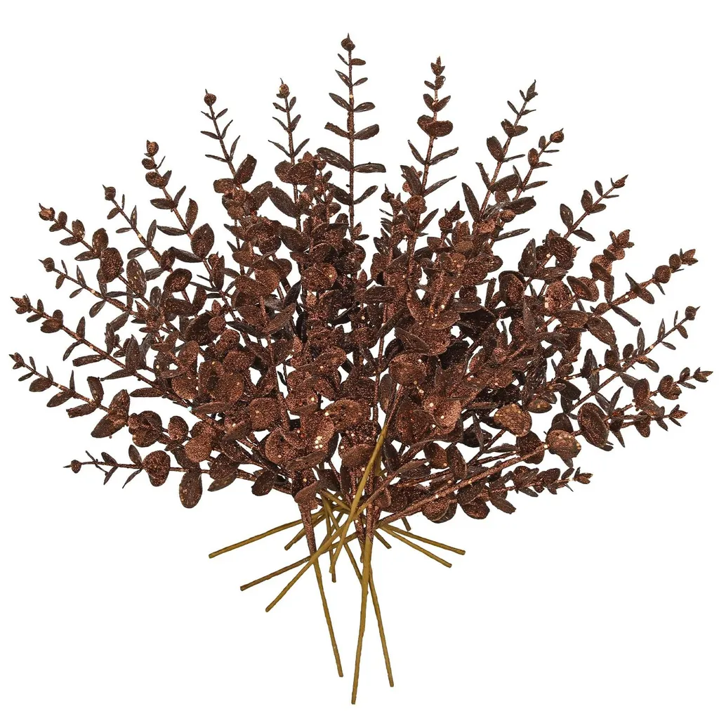 Déco Noël sans entretien : 20 branches d'eucalyptus marron pailleté