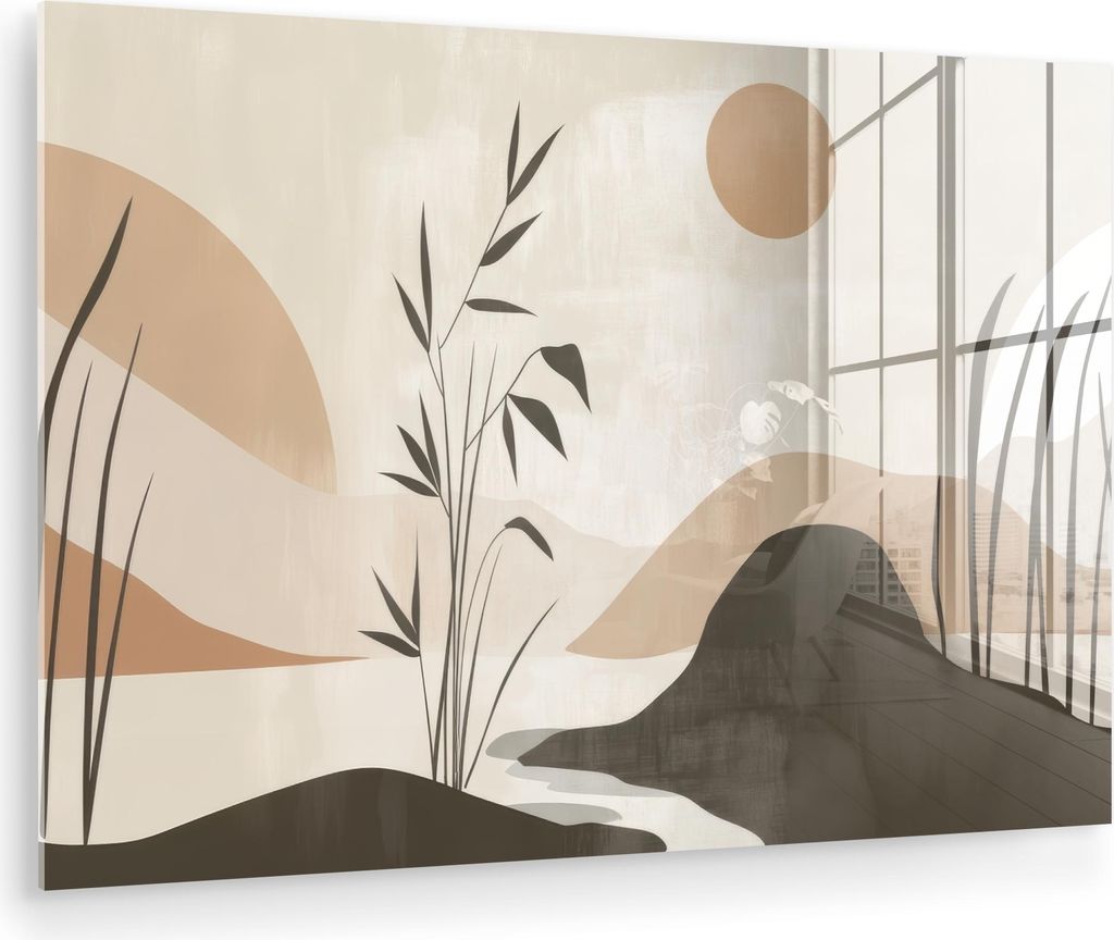 MuchoWow Glasbilder - Bilder auf Wandbild - Foto auf Glas Japandi - Landschaft - Beige 30x20 cm Wanddekoration aus Glas - Acrylglasbild - Acrylbild...