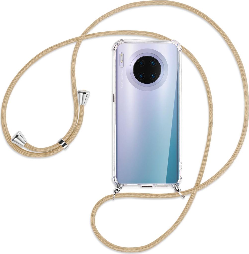 Handykette Backcover-Schutzhülle mit Band (Metall silberfarben) für Huawei Mate 30 Pro - caramel