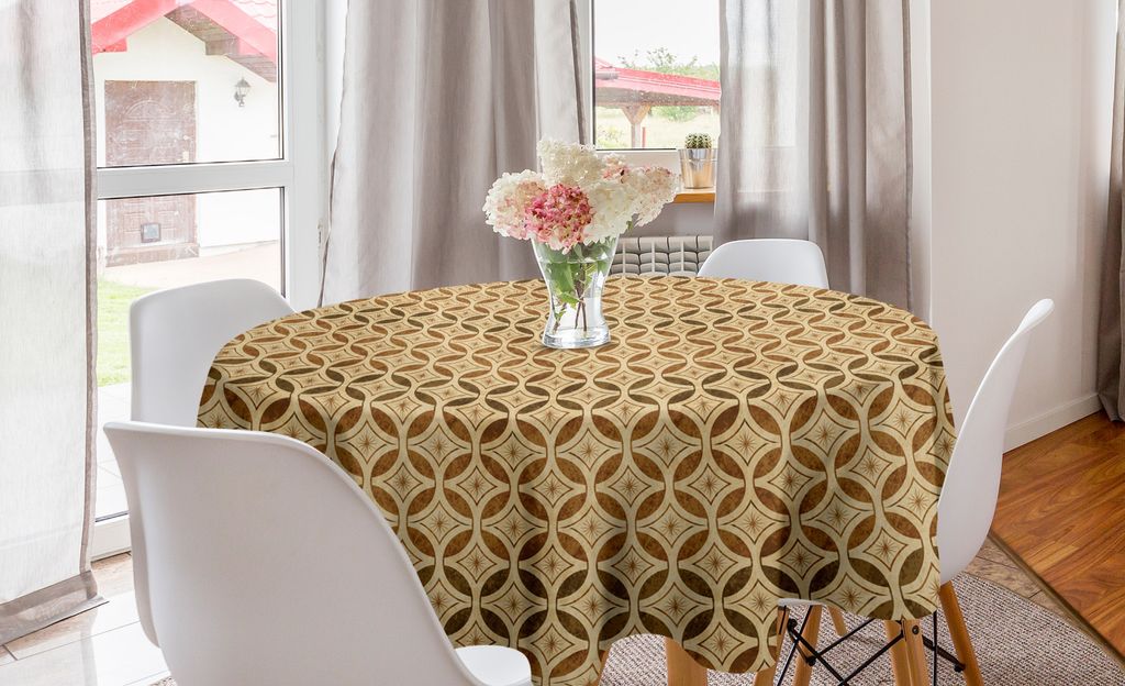 ABAKUHAUS Jahrgang Runde Tischdecke, Keltische Art Circles, Kreis Tischdecke Abdeckung für Esszimmer Küche Dekoration, 150 cm, Beige und Karamell
