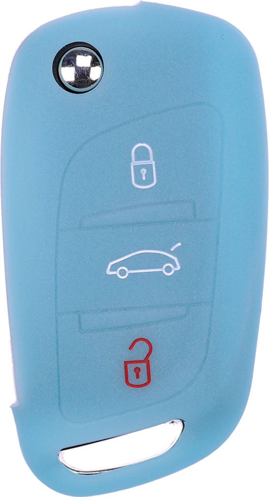 Auto Schlüssel Hülle Silikon Schutz Cover Fluoreszierend Blau kompatibel mit Citroen Berlingo C4 DS3 DS4 DS5 DS6 3 Tasten Klappschlüssel