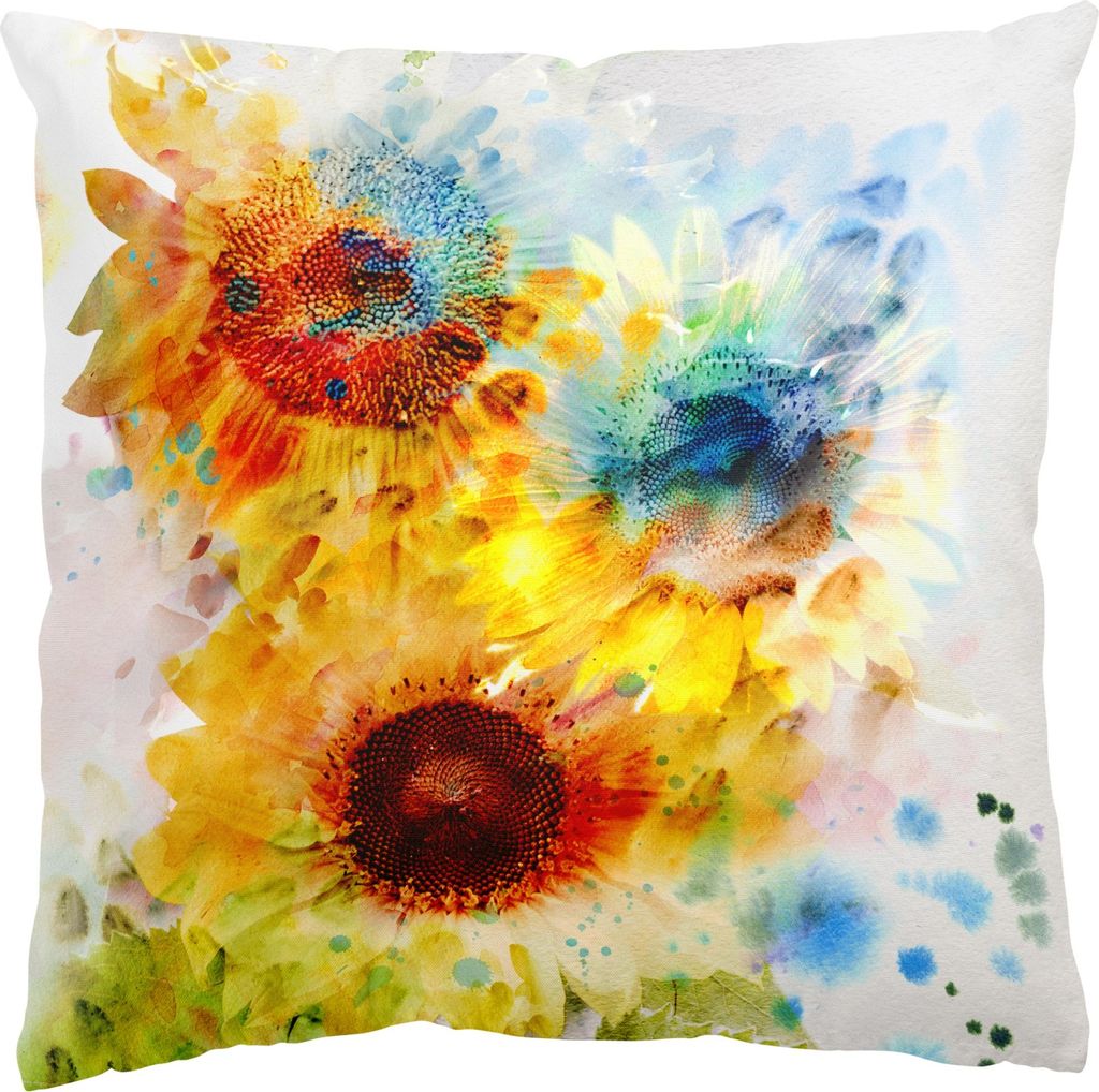 Dekokissen Blumen drinnen / Indoor Zierkissen Canvas waschbar Sonnenblume gelb Aquarell Sofakissen ohne Füllung