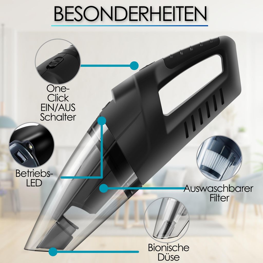 Steinborg Akku-Handstaubsauger mit Filter | 6500 Pa Saugleistung | Wasseraufsaugfunktion | 2000 mAh Li-Ion Akku | 30 Min. Betriebszeit | 80 Watt | ...
