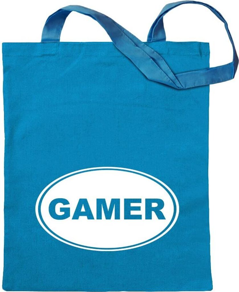 Kiwistar - Baumwolltasche - hellblau - Gamer - Tragetasche Stoffbeutel Umhängetasche langer Henkel