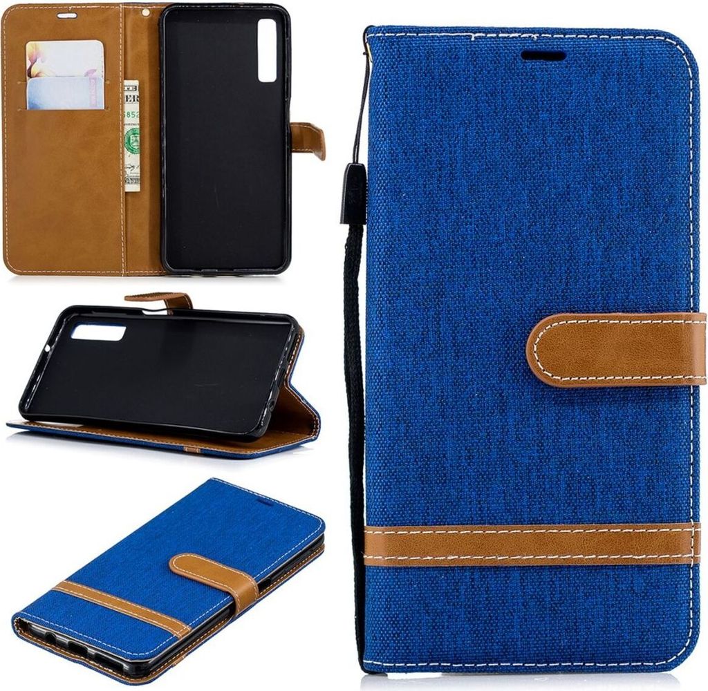 Tasche für Samsung Galaxy A7 2018 Jeans Cover Handy Schutz Hülle Case Blau