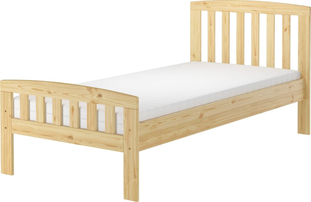 Klassisches Kieferbett natur 90x200 Einzelbett Singlebett Massivholzbett Zubehör wählbar V-60.57-09Federleisten und Matratze
