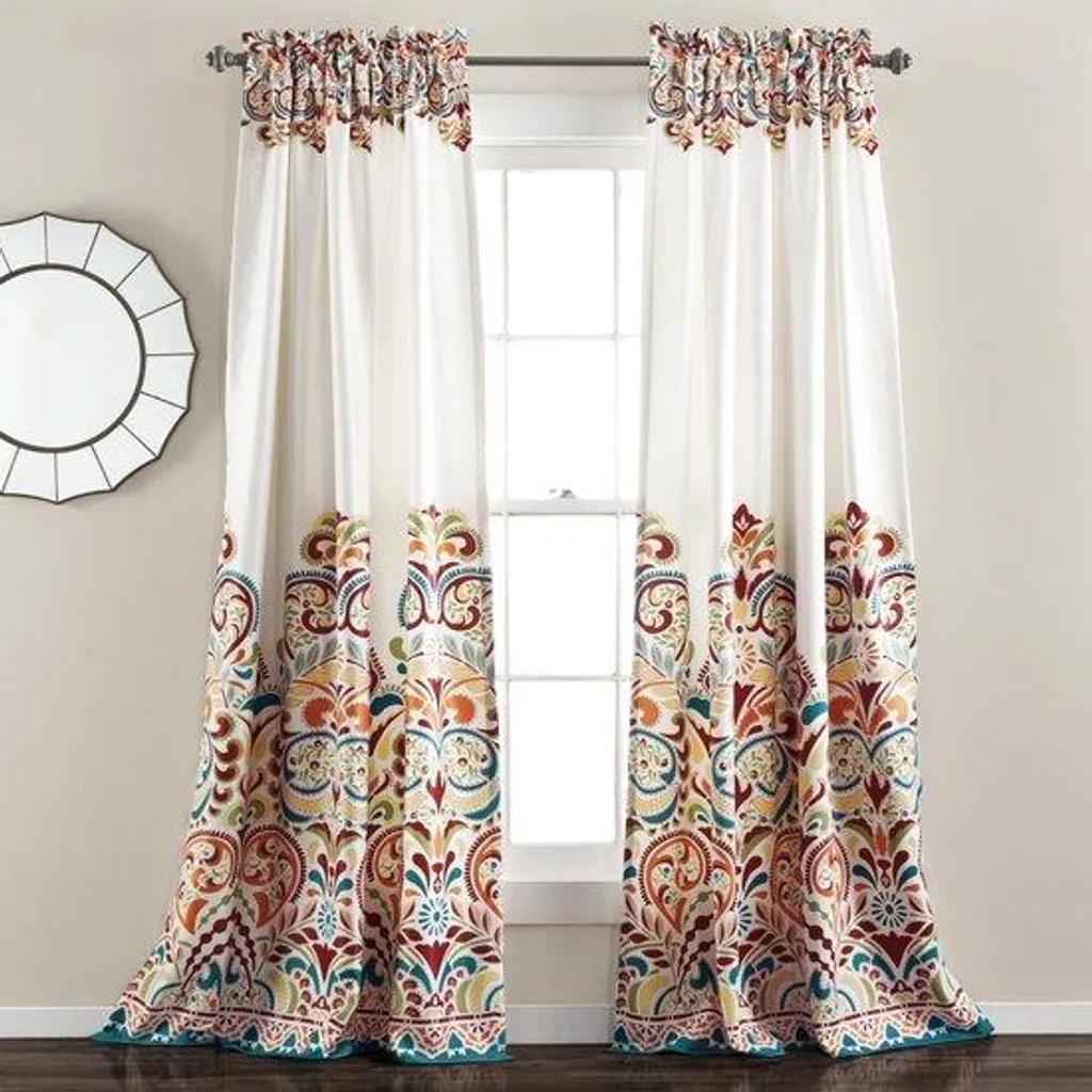 Rideau Occultant Style Bohème et Motif Damas - Paire de Rideaux 260cm