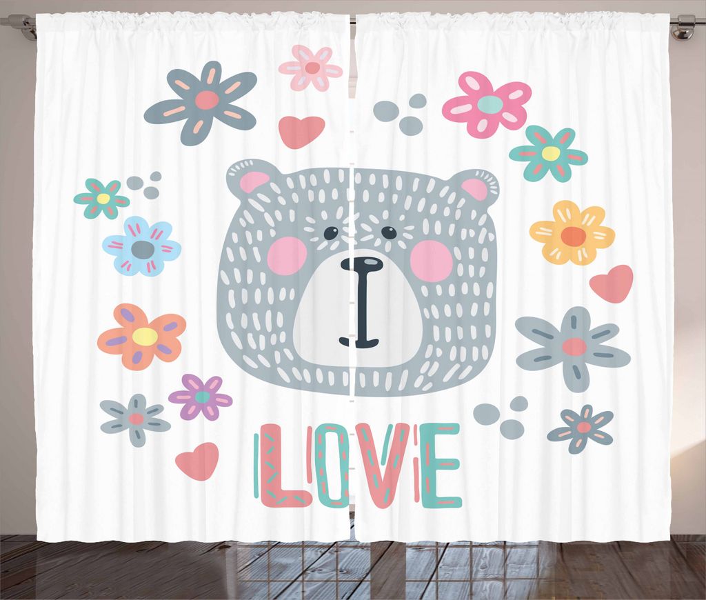 ABAKUHAUS Eisbär Rustikaler Gardine, Lustige Gekritzel-Gesicht, Schlafzimmer Kräuselband Vorhang mit Schlaufen und Haken, 280 x 245 cm, Mehrfarbig