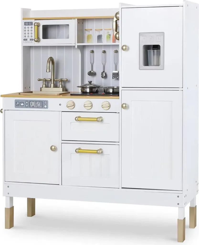Cuisine enfant bois avec sons et lumières Montessori - Blanc Élégant