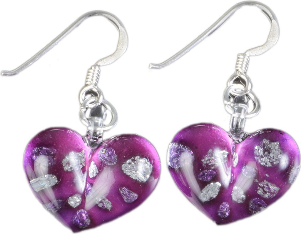 viva-adorno Ohrhänger Echtglas Ohrringe 925 Silber Glas Glitzer Ohrhänger Herzen Glitter GE13, lila