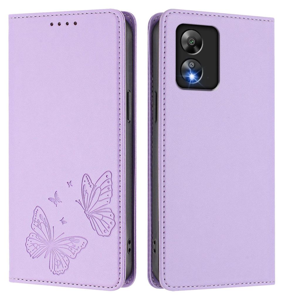 Lederhülle für Boost MobIle Celero 5G SC, Schmetterling Prägung Leder Brieftasche Schutzhülle mit Ständer Violett
