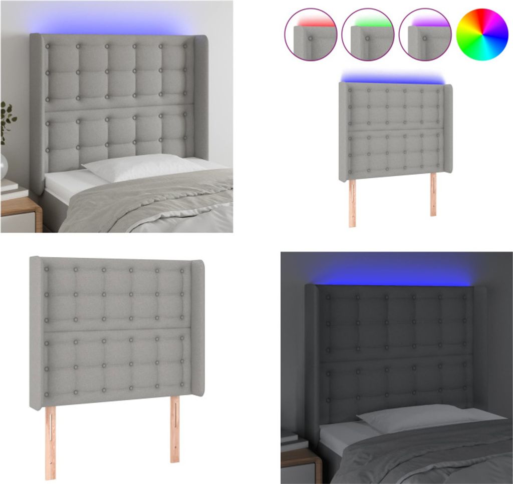 vidaXL LED Kopfteil Hellgrau 93x16x118/128 cm Stoff - LED Kopfteil - LED Kopfteile - Kopfteil - Bett-Kopfteil