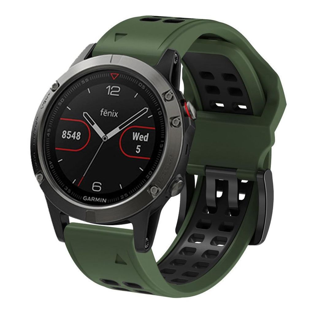 FFO2World Silikon-Sportarmband QuickFit 26 mm für Garmin Fenix 5X–8 (51 mm), Enduro 1–3 – Weich, robust & sicher – Schwarz/Grün