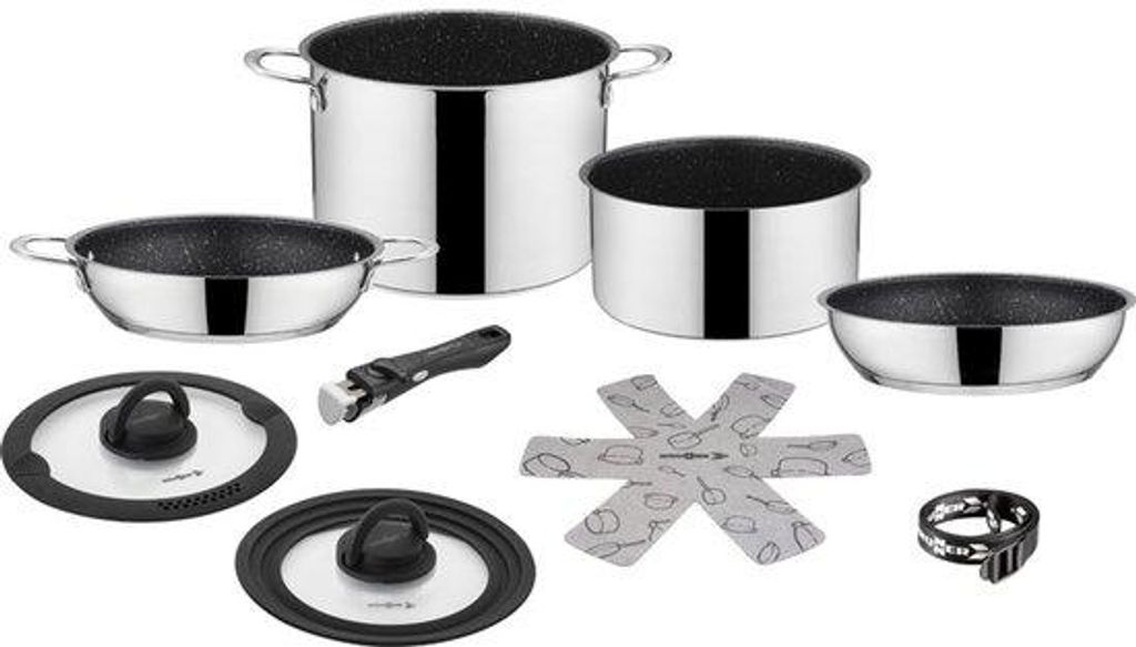 Kompaktes Camping Kochset Ø 22cm 8-teilig Edelstahl PFOA-frei