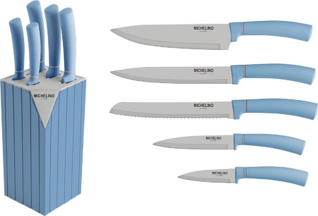 Michelino 6-tlg. Messerblock Serie Alythia Klingen Küchenmesser Kochmesser Messer Blau