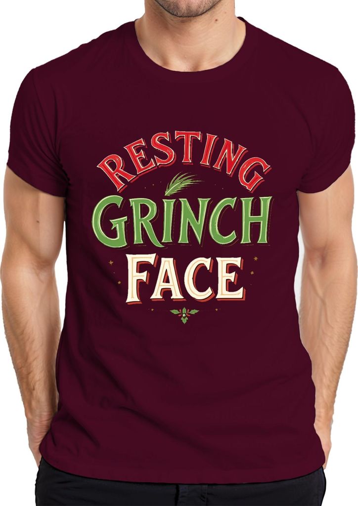 Resting Grinch Face Weihnachten lustig Geschenk Retro Grinchmas Herren T-Shirt, Burgundy, M