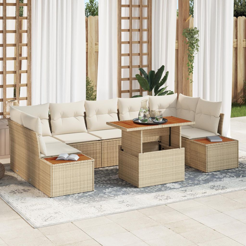 Desgin 8-teiliges Garten-Sofa-Set mit Kissen Beige Poly Rattan - Gartensofas 3358785