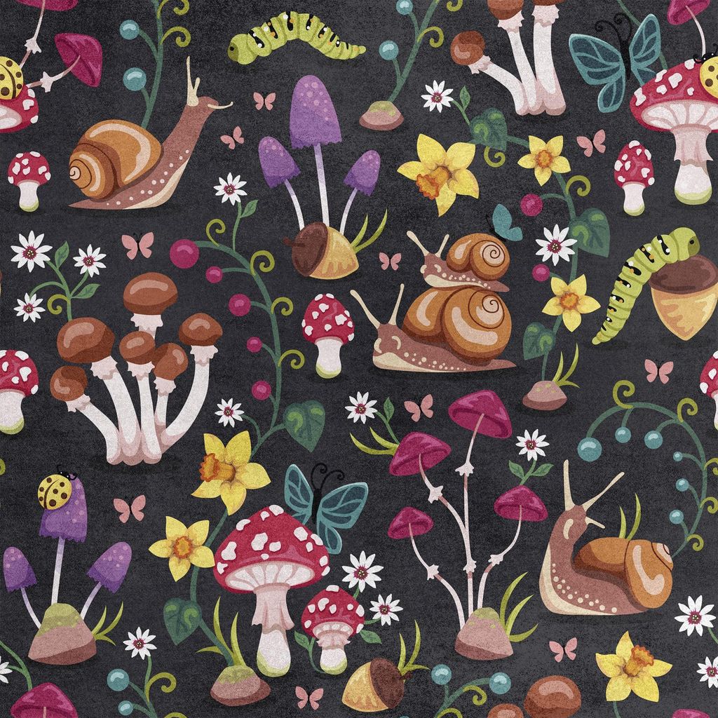 Royal Samt Stoff Polyester Zum Nähen - Motiv Pilze und Schnecke