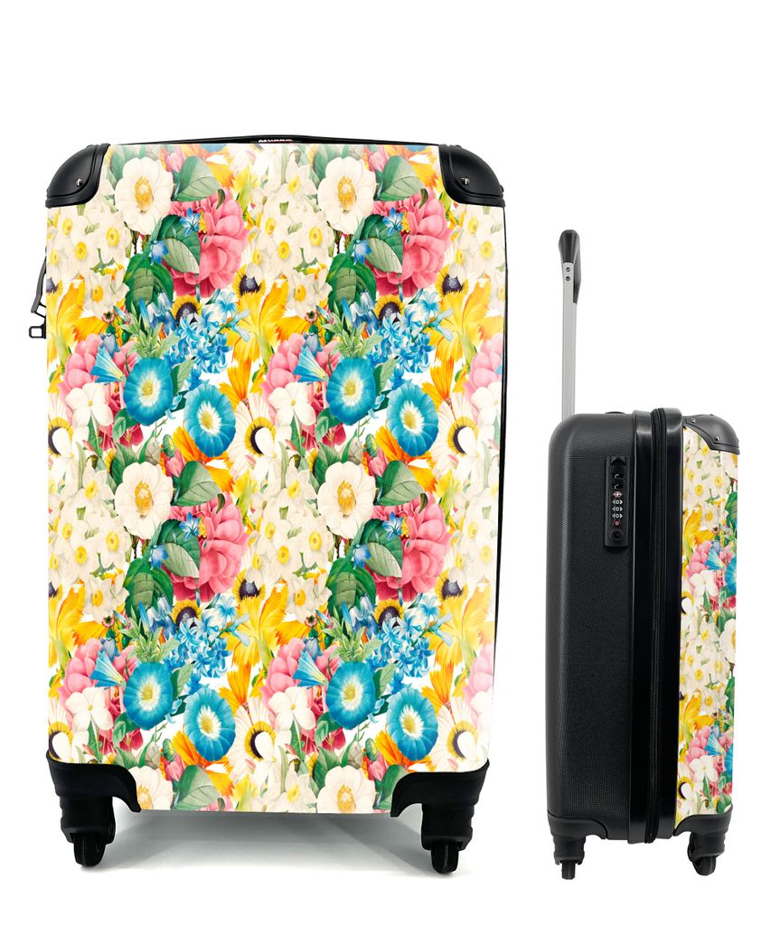 MuchoWow Koffer Handgepäck Trolley Rollkoffer Kleine Reisekoffer mit 4 Rollen - Blumen - Frühling - Cabin Size < 55x40x23 cm & 55x40x20 cm - Fo...