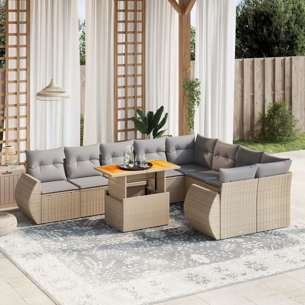 Maison Exclusive - 10-tlg. Garten-Sofagarnitur mit Kissen Beige Poly Rattan