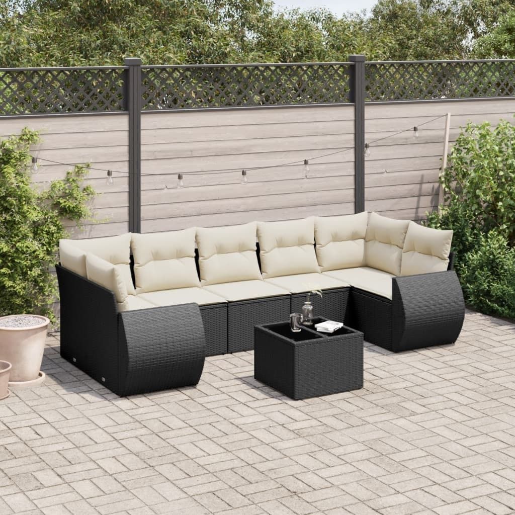 8-tlg. Garten-Sofagarnitur mit Kissen Schwarz Poly Rattan 3221135